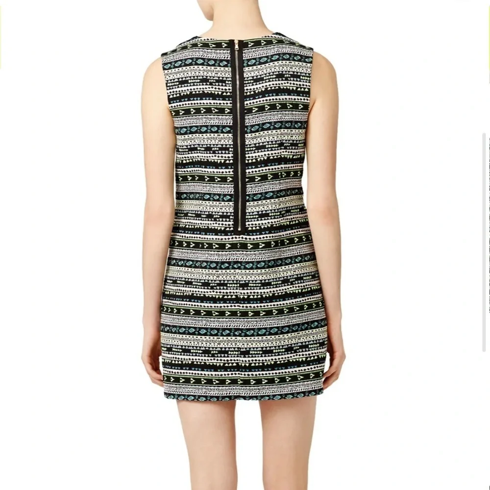 Cynthia Steffe Courtney Shift Dress 4 Small Green Blue Tweed Crew Aztec Spring - Picture 3 of 9